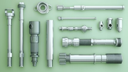 A collection of various metallic mechanical components.