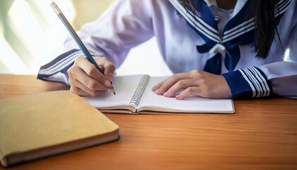 勉強する女子学生の手元