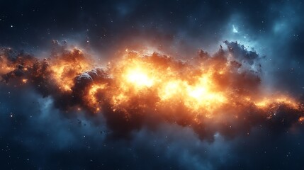 Fiery Nebula Cosmic Clouds Illuminated In Space