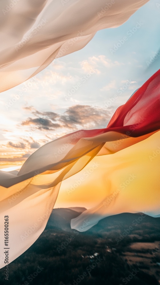 Poster sunset landscape through flowing fabric abstract gradient texture background