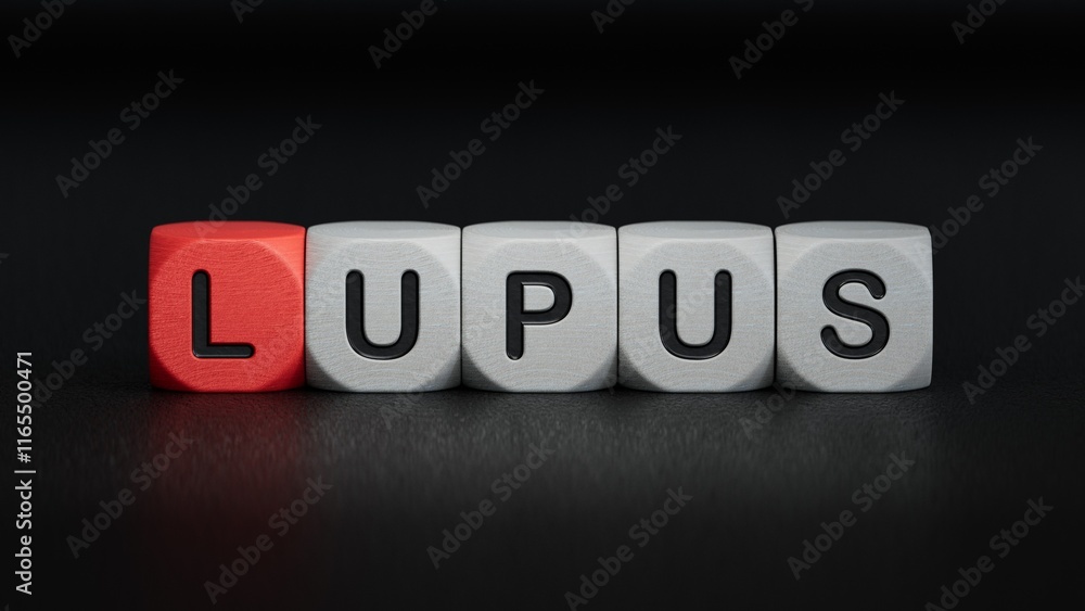 Aufkleber lupus word made with building blocks.close up of wooden elements,business concept.3d rendering on bl