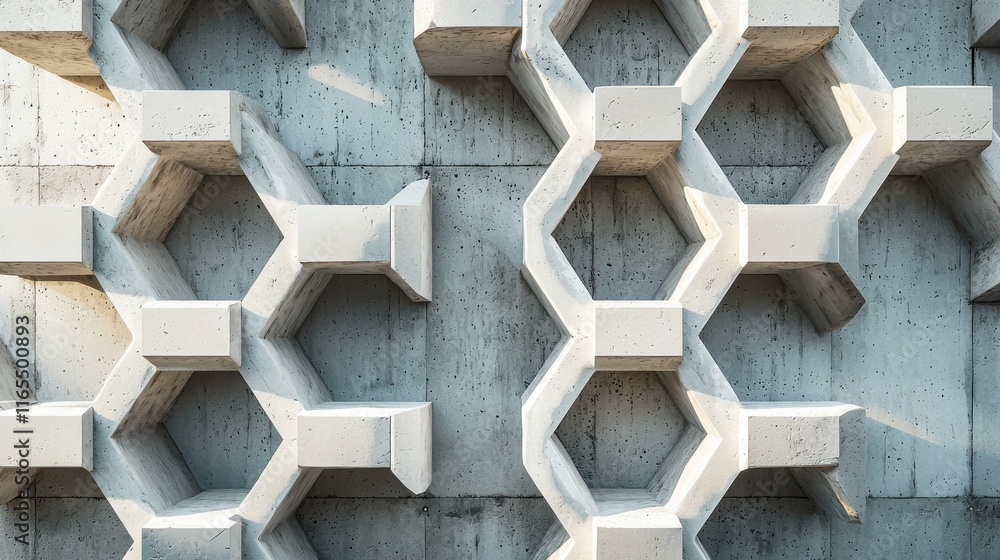 Poster minimalist geometric shapes creating interlocking patterns on concrete wall surface