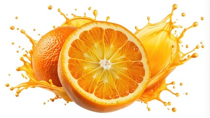 Aerial Shot: Orange Slice Splashing Juice, Cutout
