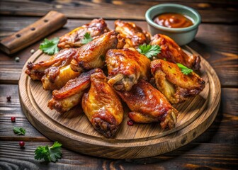 Aerial View Chicken Wings on Wooden Cutting Board