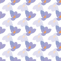 White Crocus Flower seamless pattern print background