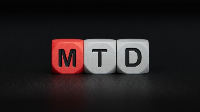 mtd concept on wooden cubes.close up of wooden elements,Business Concept.3D rendering on black background.