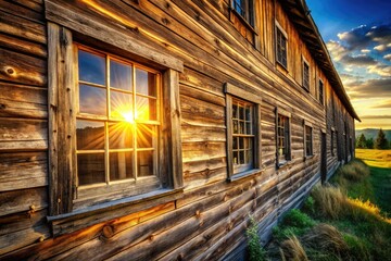 Fototapeta premium Agritourism Farmhouse Exterior - Old Farm Wall with Windows