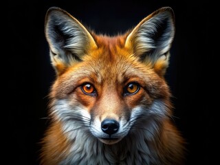 Fototapeta premium AI Fox Portrait Drone Photography - Close Up Black Background
