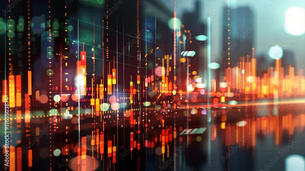 Fototapete Colorful Digital Data Visualization Modern Graphs and Charts Showcasing Financial Trends and Analytics in Abstract Style with Vibrant Reflections.
