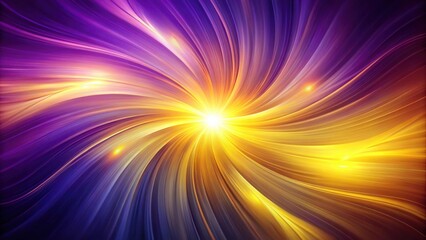 Obraz premium Abstract swirling light rays in shades of gold and purple converge towards a bright central point.