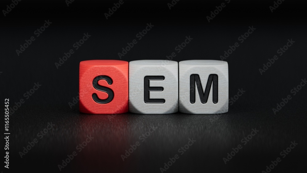 Poster sem symbol. concept word sem - search engine marketing on wooden cubes and blocks. business and sear