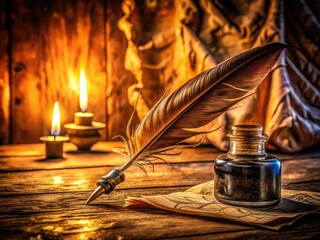 Ancient Feather Pen & Inkwell - Doodle Education Illustration