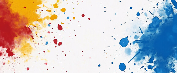 Abstract spray paint art background with splashes of blue, red, and yellow colors.