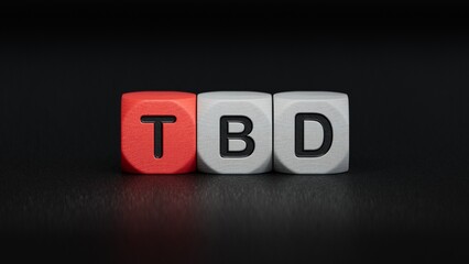 tbd, questions and answers on wooden cubes.close up of wooden elements,Business Concept.3D rendering on black background.