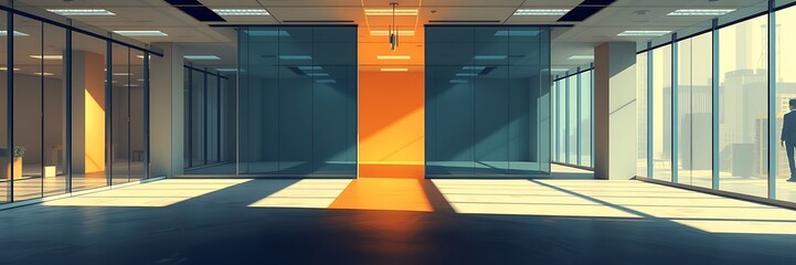 Abstract light bokeh at office interior background for design.