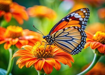 Fototapeta premium Beautiful Butterfly on Orange Flower - Rule of Thirds Closeup