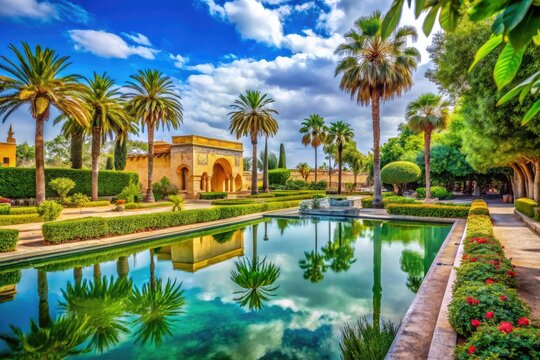 Beautiful Fez Royal Park, Jnan Sbil, Bou Jeloud Garden, Lake, Palms, Morocco, Artistic Photography, Travel, Africa