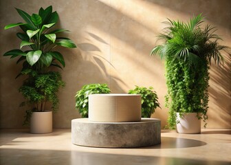 Beige Concrete Pedestal, Lush Greenery, Product Banner