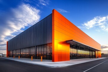 Obraz premium The striking design of a contemporary facility with an orange façade.