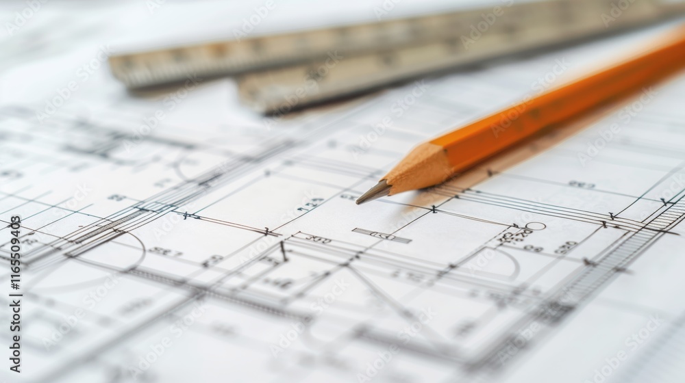 Poster 3d rendering project of new building model house on blueprint plan