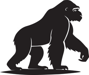 Obraz premium Gorilla Silhouette - Black and White Vector Illustration of a Majestic Primate