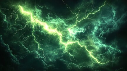 Green lightning strikes through dark clouds. (1)