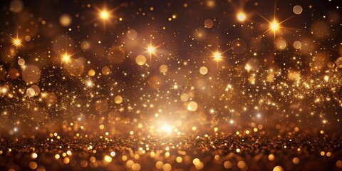 Fototapeta premium A shimmering golden backdrop with a delicate layer of glitter, showcasing a luminous sky filled with twinkling stars and soft, glowing orbs.