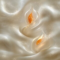 Two Golden Flames Embracing Soft Beige Waves
