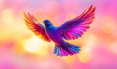 Obraz premium Vibrant Bird Silhouette in Flight with Colorful Glow