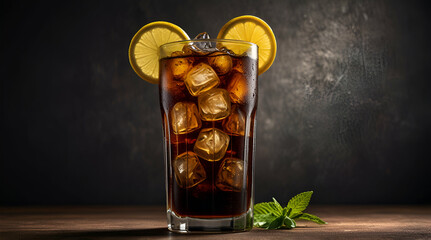 Coca Coke cocktail in a tall glass cuba libre. refreshing summer drink,generative.ai

