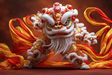 Fototapeta premium Colorful Lion Dance Performer in Traditional Costume