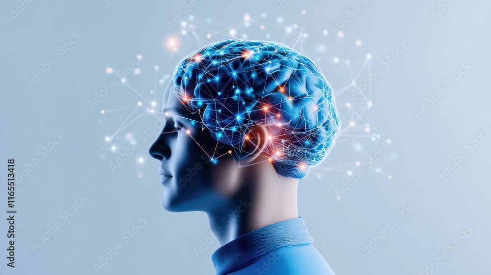 Poster a digital representation of a brain with neural connections.