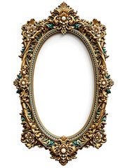 vintage oval gold frame with baroque style ornate pattern and decorative floral elements for mirror, PNG, generative ai