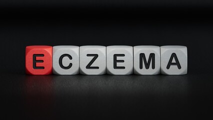 Wooden block form the word eczema . Medical concept. Healthcare conceptual for hospital, clinic and medical business.Business Concept.3D rendering on black background.
