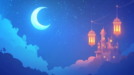 Naklejka premium Islamic Greeting Card Banner - Ramadan Kareem