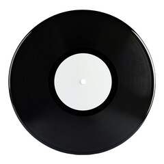 a black vinyl record with a white disc
