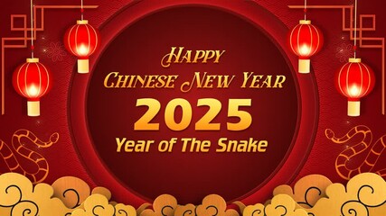 2025 chinese lunar new year, the year of the snake background with lantern and gold clouds, suitable for greetings