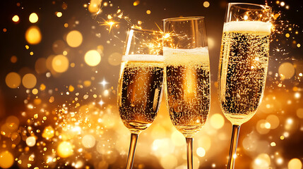 Golden celebration background with glowing light trails and sparkling effects capturing a festive mood 