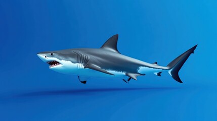 Obraz premium A realistic 3D rendering of a shark swimming in blue water.