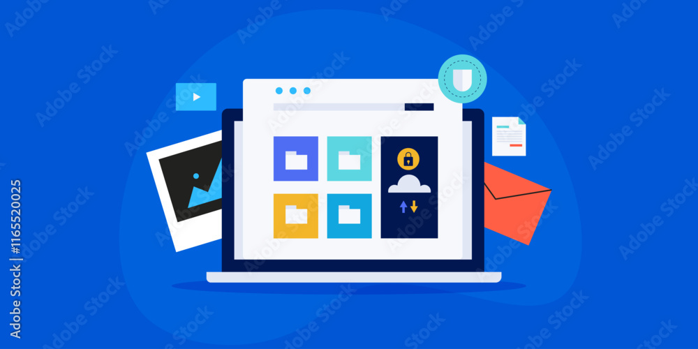 Poster digital document security, cloud storage and data content protection, online file management system 