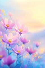 Fototapeta premium Soft Focus Wildflower Meadow Background With A Gentle Breeze, Plenty Of Room For Text.