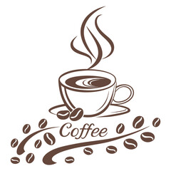 Obraz premium Minimalist Coffee Cup Vector Art for Branding,Stylish Coffee Cup and Beans Illustration for Packaging