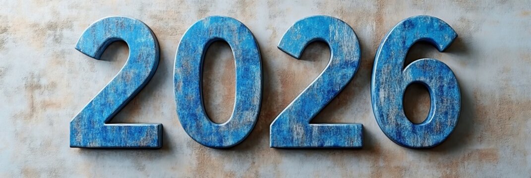 Wooden Number 2026 On A Grunge Metallic Background, Representing The Year 2026, 3d Rendering