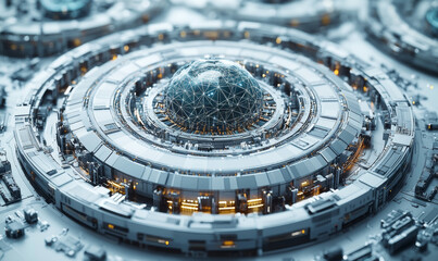 A massive quantum computing array with complex geometric quantum circuits, resembling a futuristic digital mandala