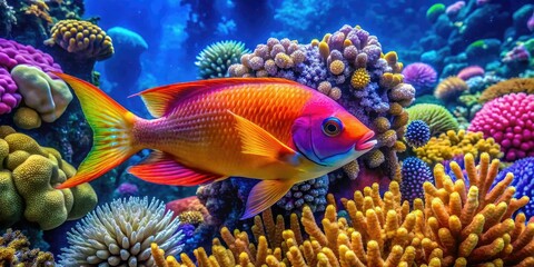 Obraz premium Cartoon Fish Drone Aerial Photography, Underwater Scene, Vibrant Colors