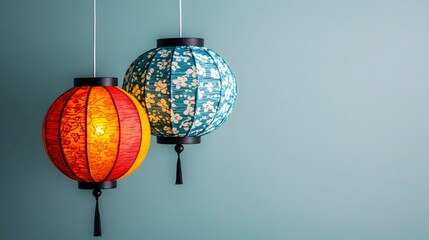 Obraz premium Colorful Lanterns Hanging on Wall