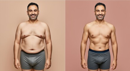 Male weight loss transformation journey before and after fitness progress