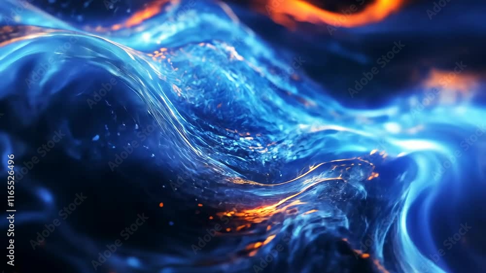 Aufkleber flowing blue and orange waves creating a mesmerizing abstract pattern in dark surroundings