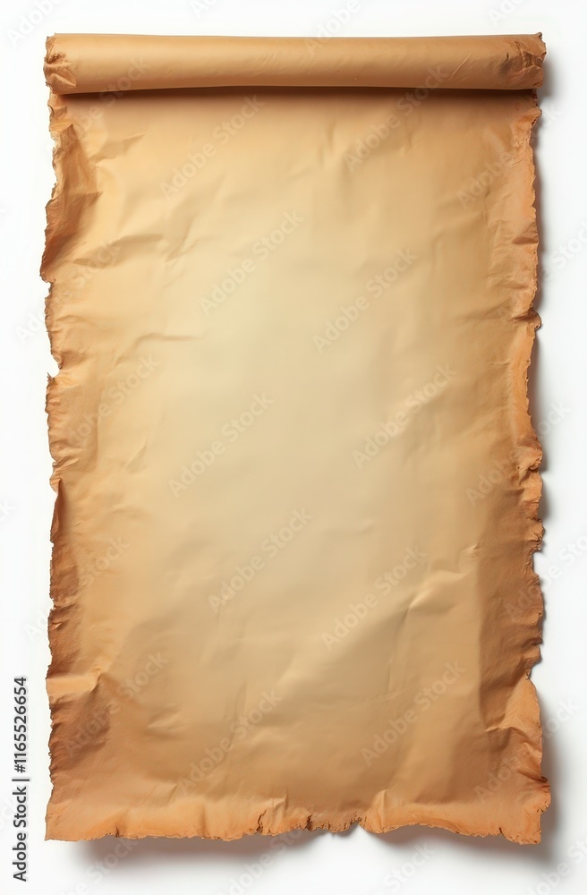 Poster ancient scroll: unveiling mysteries. a weathered, antique parchment scroll, rolled and ready to tell