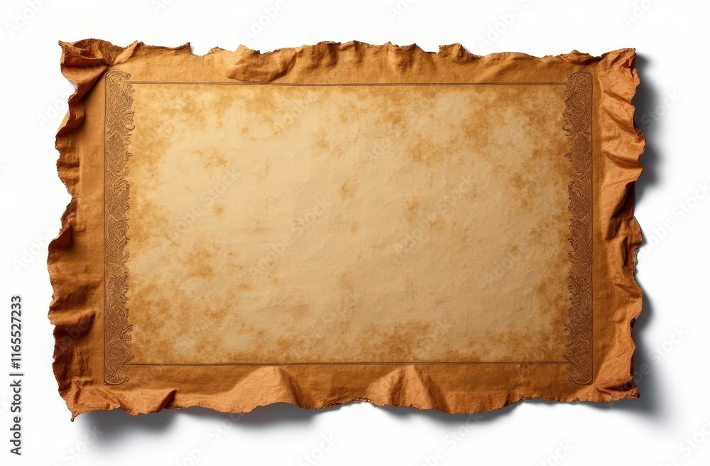 Poster ancient parchment scroll with frayed edges and worn texture, ready for your message.